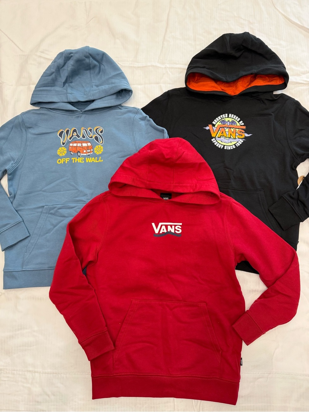 New boys Vans sz S 8-10 hoodie Trio - Red, Light Blue & Black bundle glow